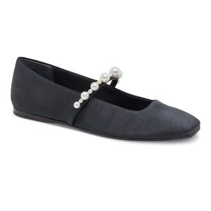 NIB Dolce Vita Roxana Pearl Flat in Black Onyx Satin size 7